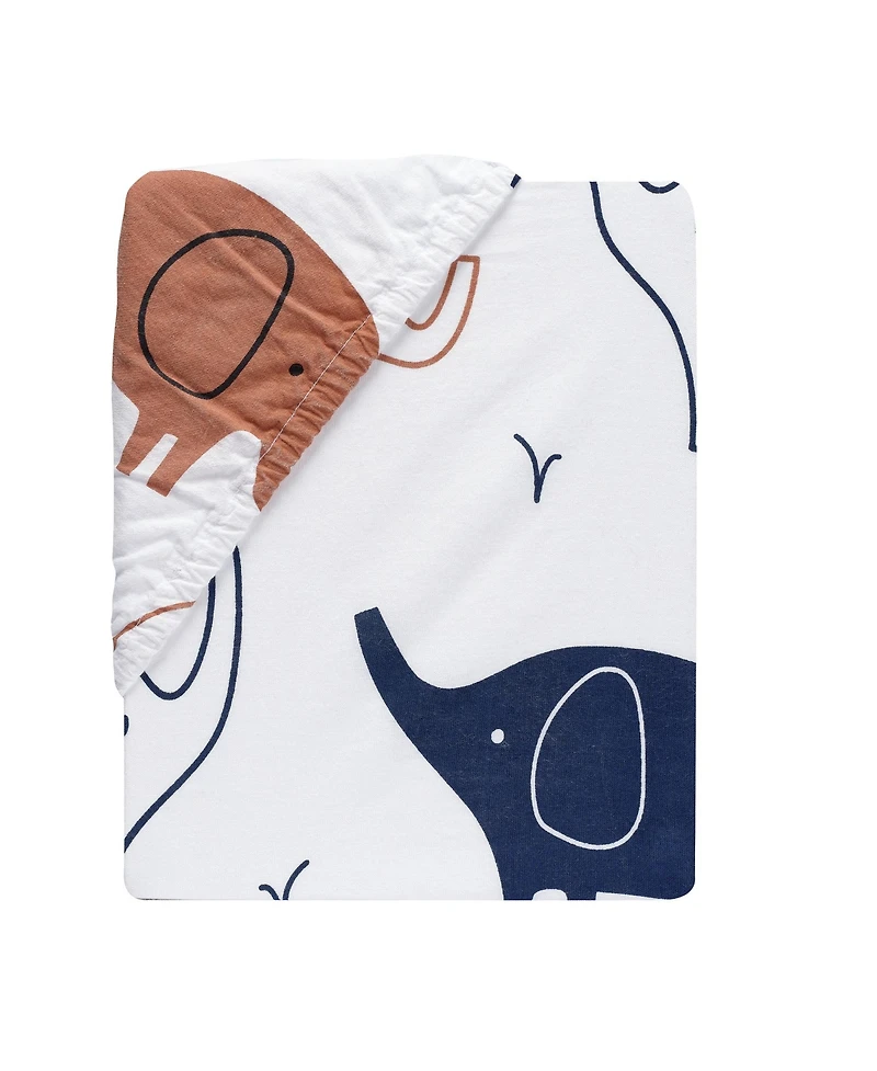 Lambs & Ivy Playful Elephant 100% Cotton White/Blue Baby Fitted Crib Sheet