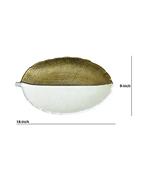 Nearly Natural 14in. Gold and White Leaf Decorative Accent Tray