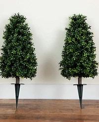Nearly Natural 2.5ft. Uv Resistant Artificial Boxwood Plant with Integrated Ground Stake Indoor/Outdoor - Set of 2