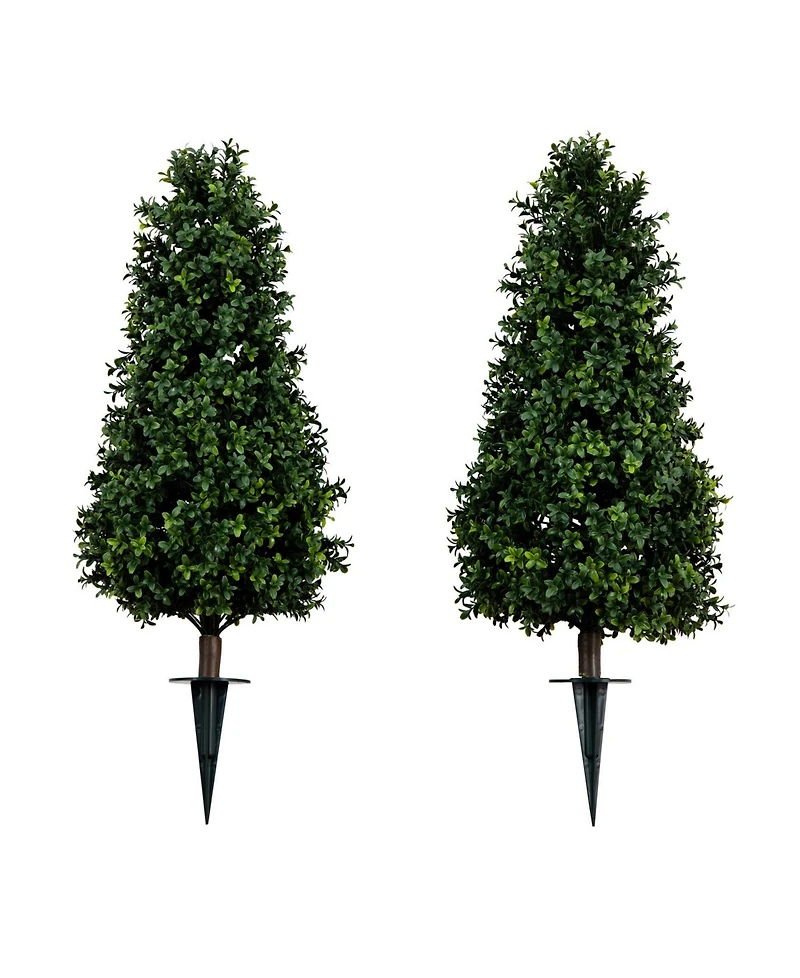 Nearly Natural 3ft. Uv Resistant Artificial Boxwood Plant with Integrated Ground Stake Indoor/Outdoor - Set of 2