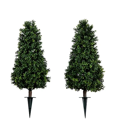 Nearly Natural 3ft. Uv Resistant Artificial Boxwood Plant with Integrated Ground Stake Indoor/Outdoor - Set of 2