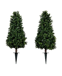 Nearly Natural 3ft. Uv Resistant Artificial Boxwood Plant with Integrated Ground Stake Indoor/Outdoor - Set of 2