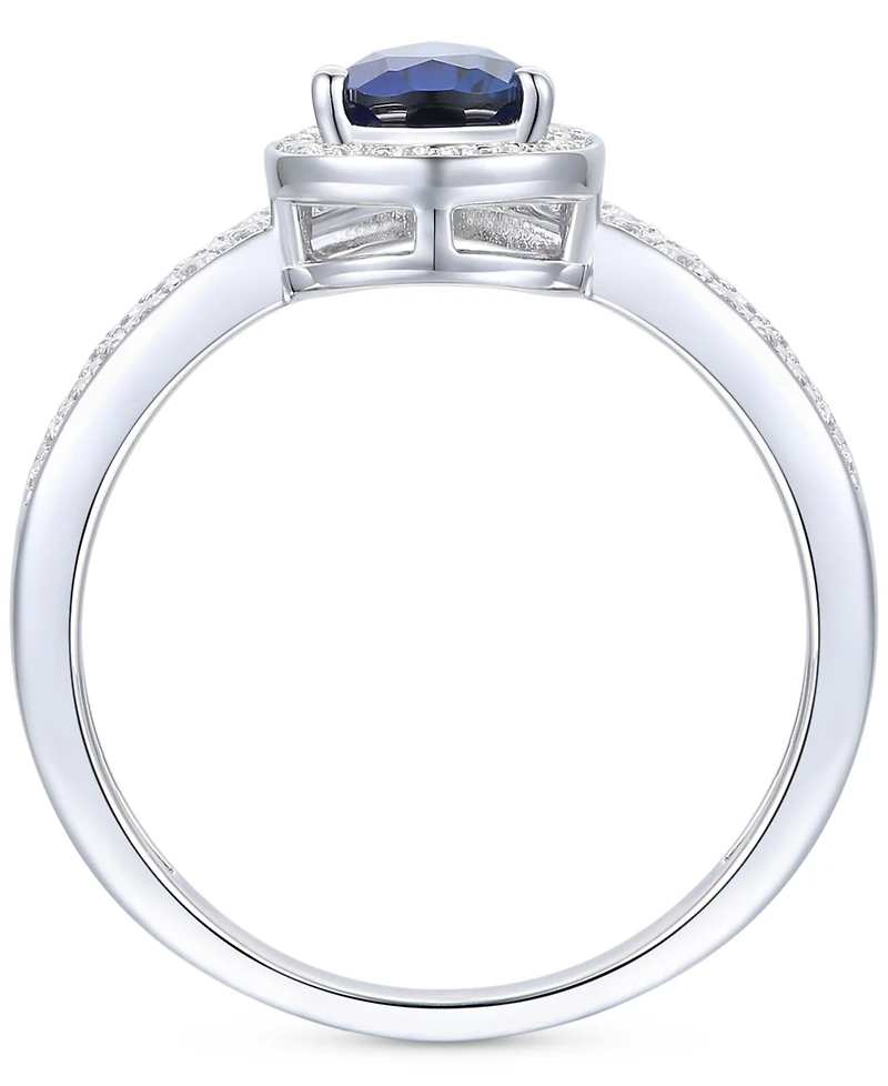 Lab-Grown Emerald (1/2 ct. t.w.) & White Sapphire (1/10 Pear Halo V Ring 14k Gold-Plated Sterling Silver (Also Additional Ge