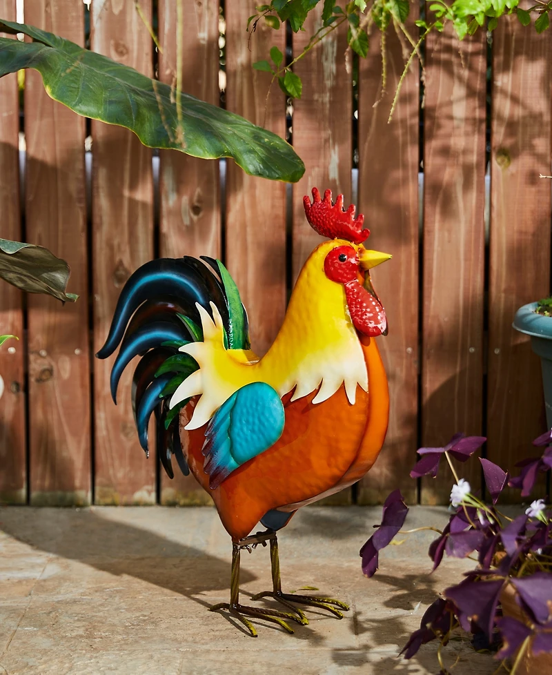 Glitzhome Metal Vibrant Standing Rooster Garden Statue
