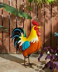Glitzhome Metal Vibrant Standing Rooster Garden Statue