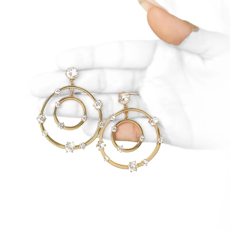 Jessica Simpson Women's Orbital Crystal Drop Earrings - Gold-Tone Hoop Earrings