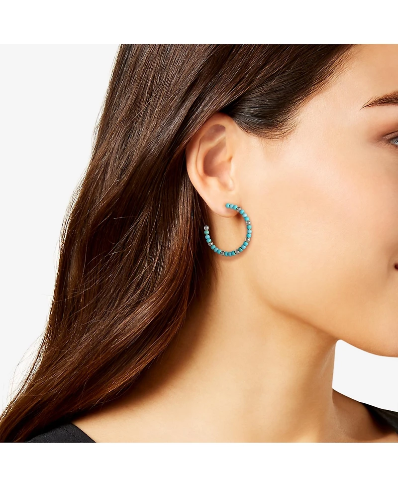 Jessica Simpson Womens Turquoise Bead Hoop Earrings - Gold Or Silver Tone Turquoise Hoop Earrings