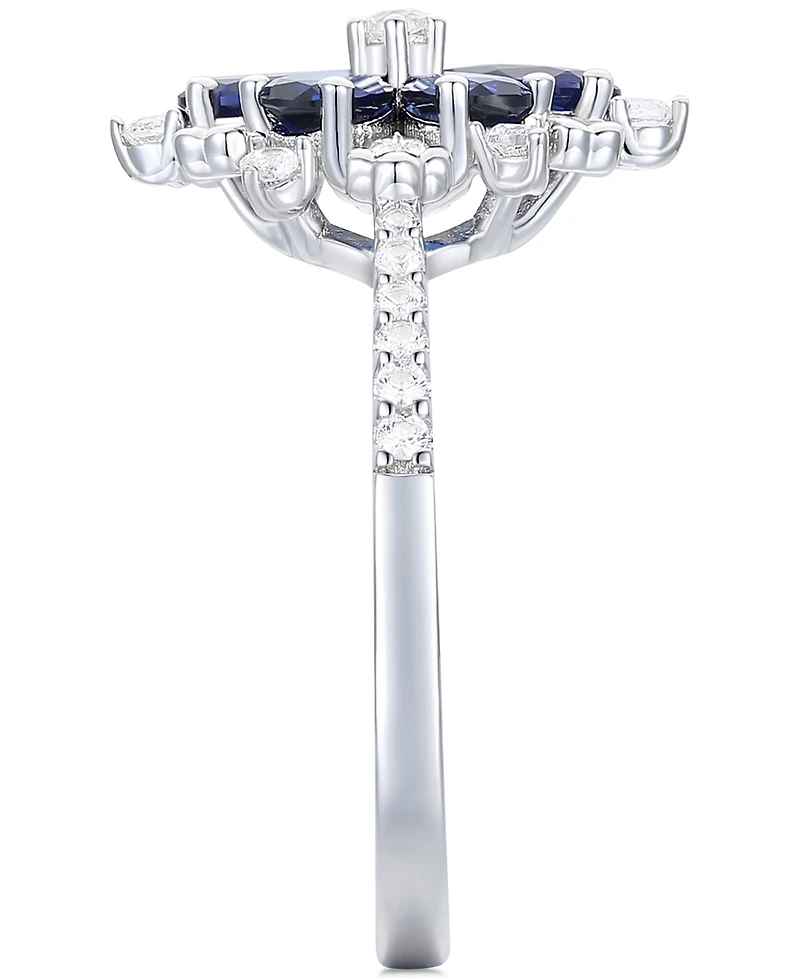 Lab-Grown Emerald (7/8 ct. t.w.) & White Sapphire (1/8 Flower Ring 14k Gold-Plated Sterling Silver (Also Additional Gemstone