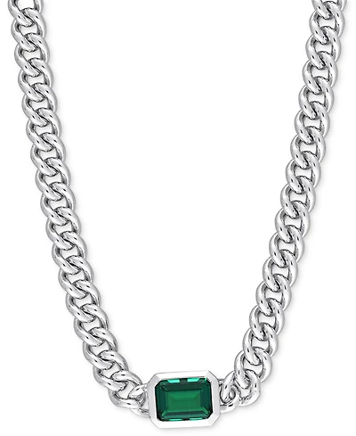 Lab-Grown Emerald Curb Link Collar Necklace (7/8 ct. t.w.) in Sterling Silver