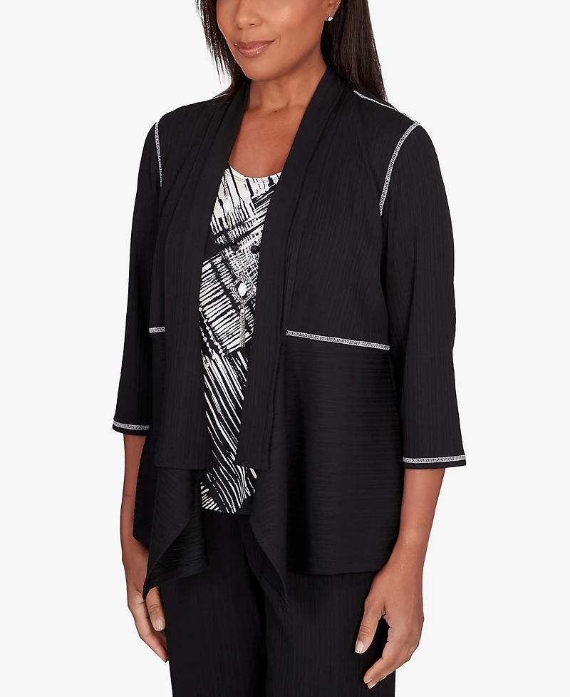 Alfred Dunner Women's Opposites Attract Ribbed Two In One Crew Neck Top