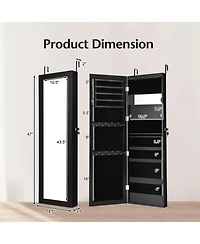 Sugift Lockable Wall Door Mounted Mirror Jewelry Cabinet with Led Lights