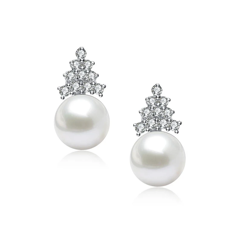 Sterling Silver White Gold Plated Cubic Zirconia Pearl Earrings