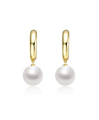 Sterling Silver 14k Yellow Gold Plated White Pearl Drop Huggie Hoop Earrings