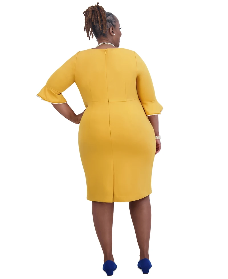 Kasper Kat Elbow-Sleeve Ruffled-Cuff Dress