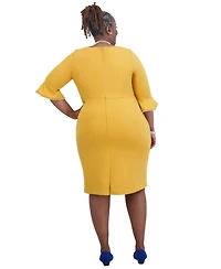 Kasper Kat Elbow-Sleeve Ruffled-Cuff Dress