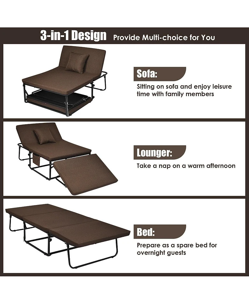 Sugift Folding Guest Sleeper Bed with 6 Adjustable Positions