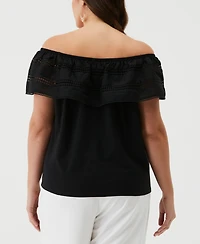 Ella Rafaella Plus Embroidered Off the Shoulder Top