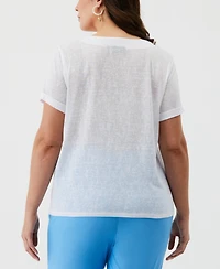Ella Rafaella Plus Eco Solid Lace-Up Short Sleeve T-Shirt