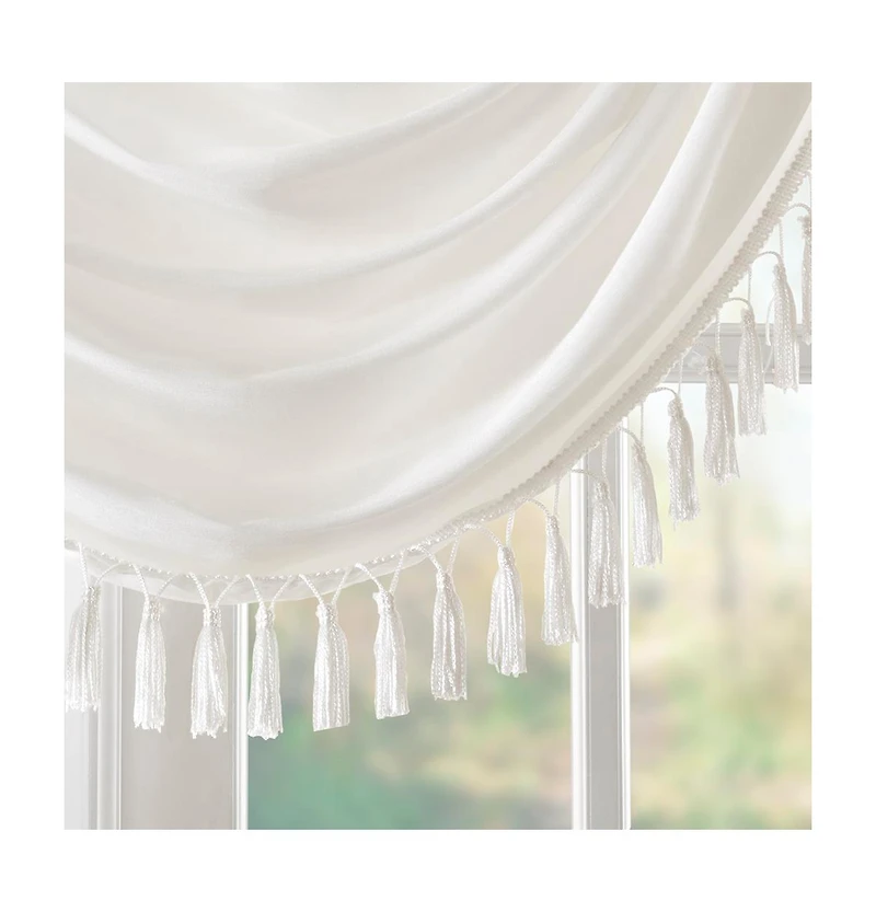 Madison Park Elena Faux Silk Waterfall Embellished Valance Window for Bedroom and kitchen, Lining Rob Pocket/Back Tab valances windows
