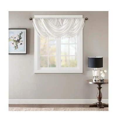 Madison Park Elena Faux Silk Waterfall Embellished Valance Window for Bedroom and kitchen, Lining Rob Pocket/Back Tab valances windows