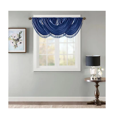 Madison Park Elena Faux Silk Waterfall Embellished Valance Window for Bedroom and kitchen, Lining Rob Pocket/Back Tab valances windows