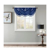 Madison Park Elena Faux Silk Waterfall Embellished Valance Window for Bedroom and kitchen, Lining Rob Pocket/Back Tab valances windows