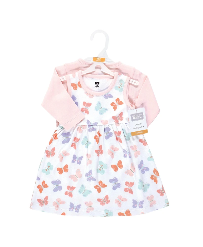 Hudson Baby Baby Girls Hudson Cotton Dress and Cardigan Set