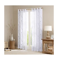 Madison Park Averil Grommet Top Sheer Window Curtain, grey sheer curtains 95 inches long Single Curtain, Width 50 Bird on Branches Burnout curtains sh