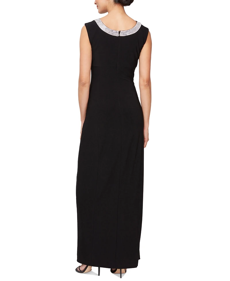 Alex Evenings Women's Embellished-Neck Side-Slit Gown