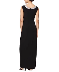 Alex Evenings Women's Embellished-Neck Side-Slit Gown