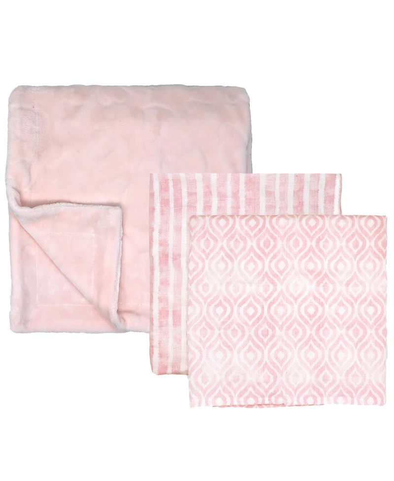 Amor Bebe Baby Girls Luxury Plush Baby Blankets, 3 Piece Gift Set