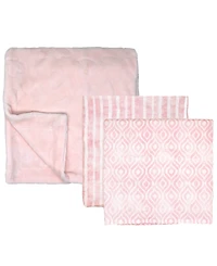 Amor Bebe Baby Girls Luxury Plush Baby Blankets, 3 Piece Gift Set