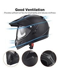 Ahr Dual Sport Full Face Motorcycle Helmet Motocross Offroad Bike w/ Sun Visor