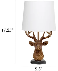 Simple Designs Woodland 17.25" Tall Rustic Antler Copper Deer Bedside Table Desk Lamp with Tapered White Fabric Shade