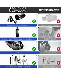 Touch of Mixology Premium 14 Piece Stainless Steel Bartender Kit with Bamboo Stand (Dark Metallic)