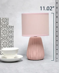 Simple Designs 11.02" Traditional Mini Modern Ceramic Texture Pastel Accent Bedside Table Desk Lamp with Matching Fabric Shade
