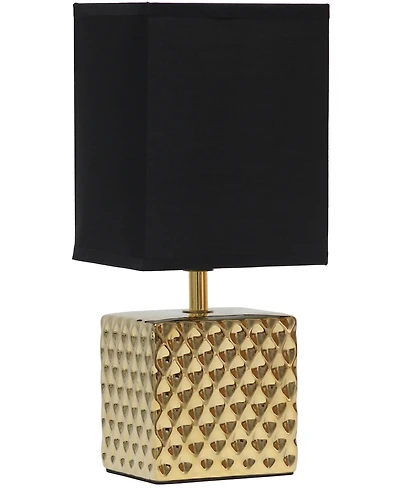 Simple Designs 11.81" Tall Contemporary Petite Hammered Metallic Gold Square Bedside Table Desk Lamp with Rectangular Black Fabric Shade