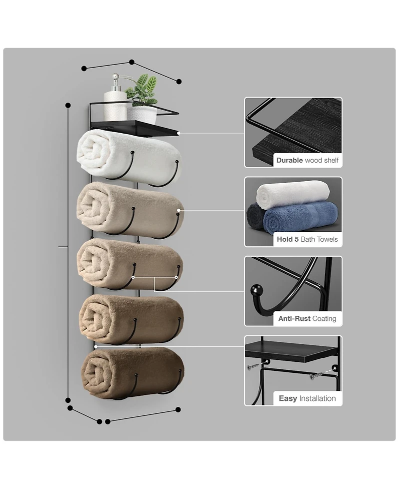 Sorbus Wall Mounted Towel Rack With Shelf - White