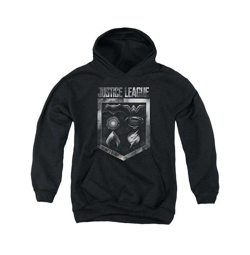 Justice League Movie Youth Shield Of Emblems Pull Over Hoodie / Hooded Sweatshirt
