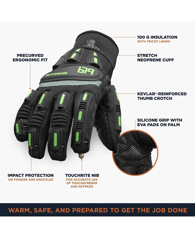 RefrigiWear Men's Extreme Freezer Gloves with Touch-Rite Nib - Insulated, Impact Protection, Touchscreen Compatible Work Gloves for -30°F