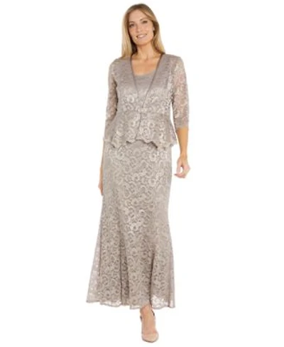 R M Richards Womens 2 Piece Metallic Lace Gown Jacket Set