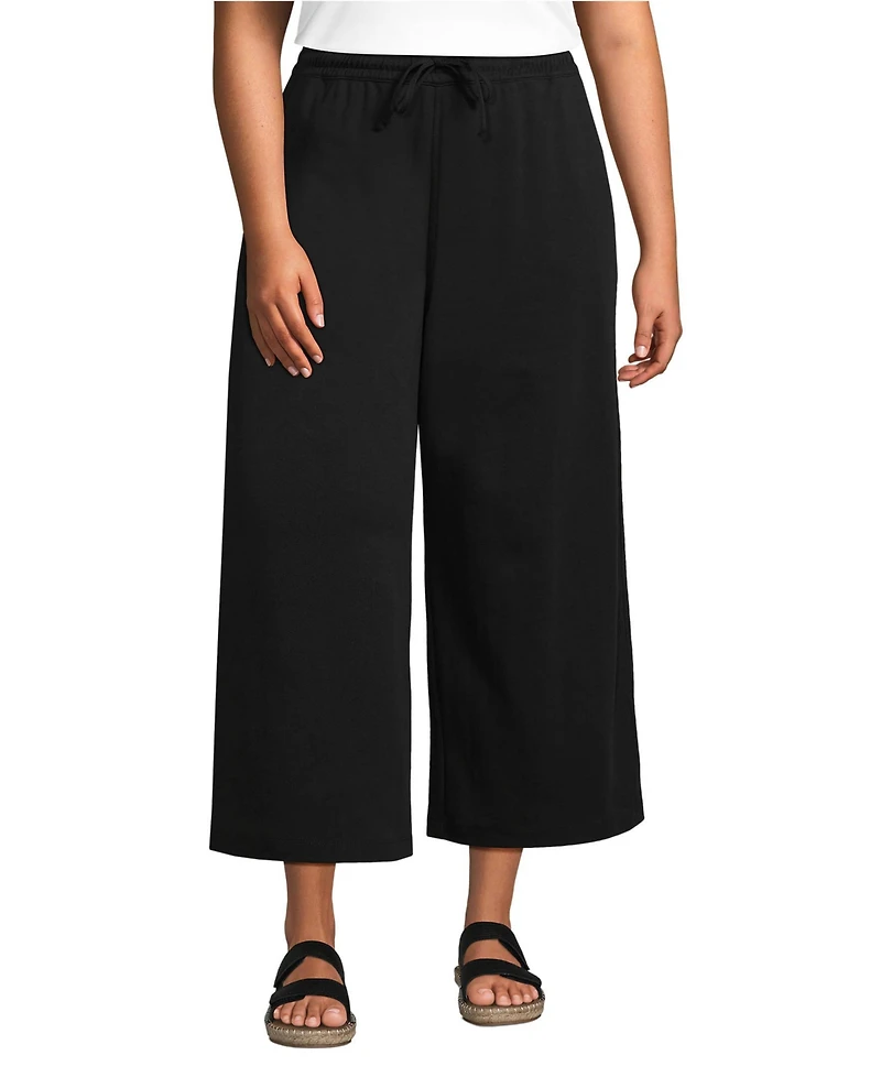 Lands' End Women's Plus Sport Knit Elastic Waist Wide Leg Crop Pants