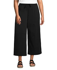 Lands' End Women's Plus Sport Knit Elastic Waist Wide Leg Crop Pants