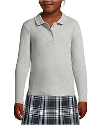 Lands' End Girls School Uniform Long Sleeve Feminine Fit Interlock Polo Shirt