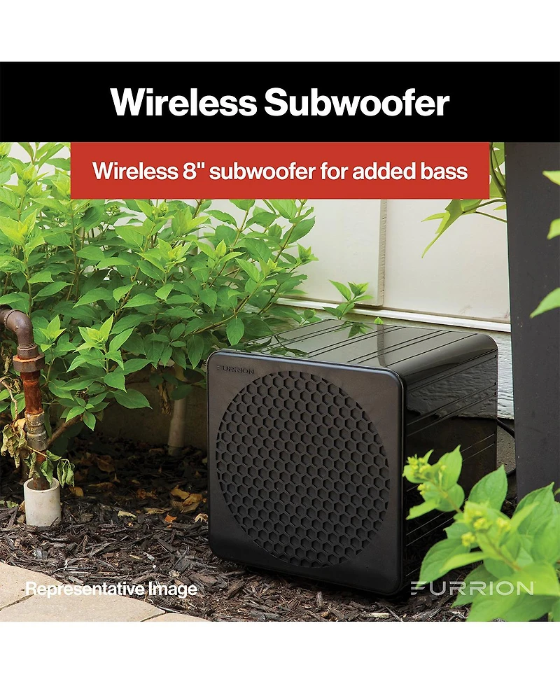 Furrion Aurora 130W 2.1 Outdoor Sound System with 8" Wireless Subwoofer, Bluetooth, Hdmi-arc, & Optical Inputs