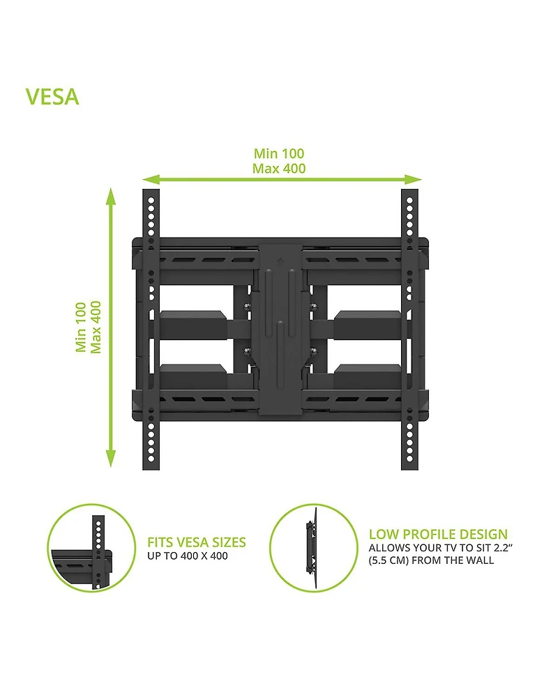 Kanto LX600SW Full-Motion Metal Stud Mount with Snaptoggle Heavy-Duty Toggle Bolts for 34" - 65" TVs