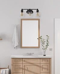 Lalia Home Studio Loft Modern Three Light Metal and Clear Seeded Glass Shade Vanity Uplight Downlight Wall Mounted Fixture