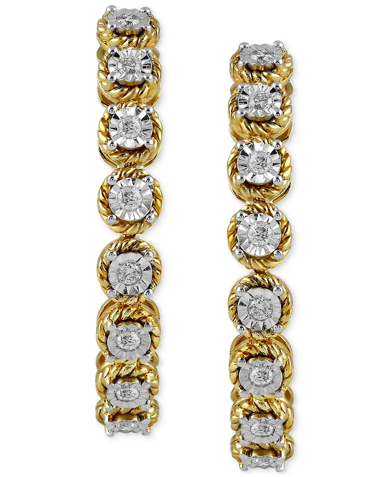 Diamond Rope-Frame Medium Hoop Earrings (1/4 ct. t.w.) in Sterling Silver or Gold-Plated Sterling Silver