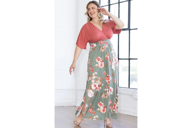 Kiyonna Plus Havana Color Block Maxi Dress