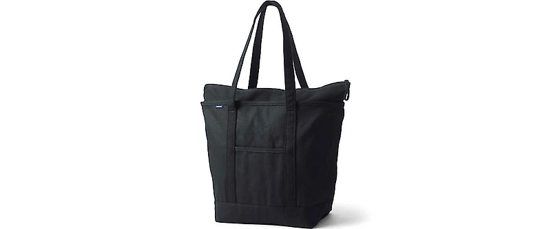 Lands' End Solid Color 5 Pocket Zip Top Long Handle Canvas Tote Bag